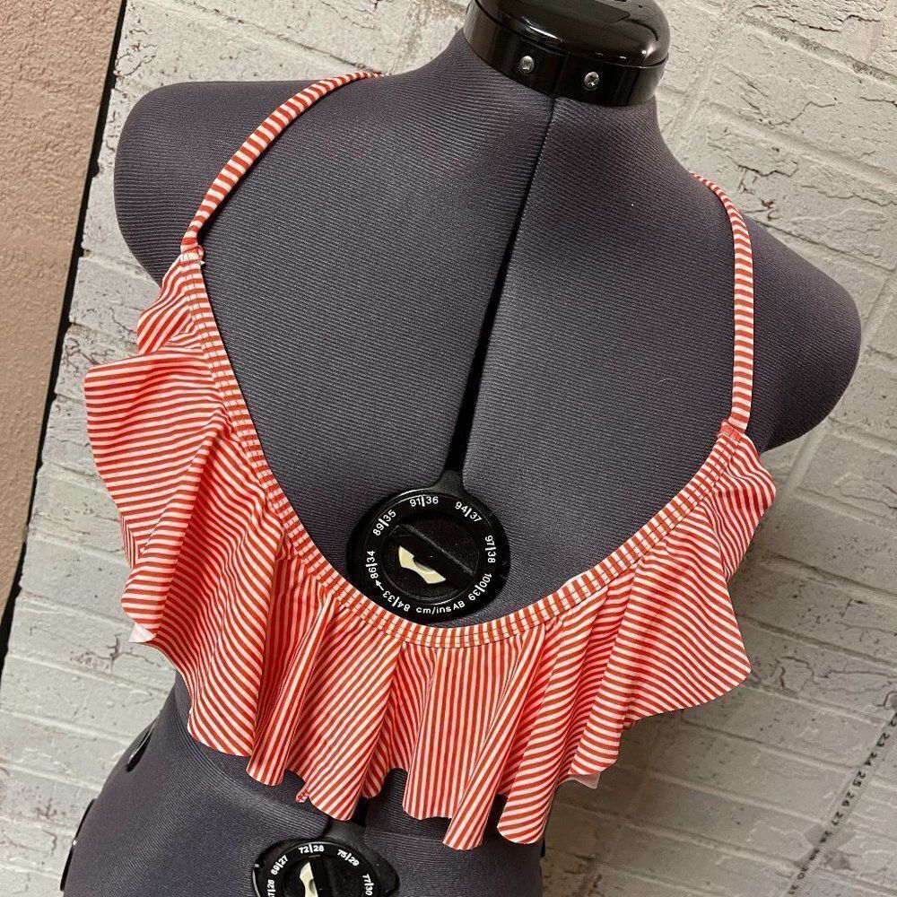 NWOT Mae Striped Ruffle Striped  Orange White Bikini Top XL